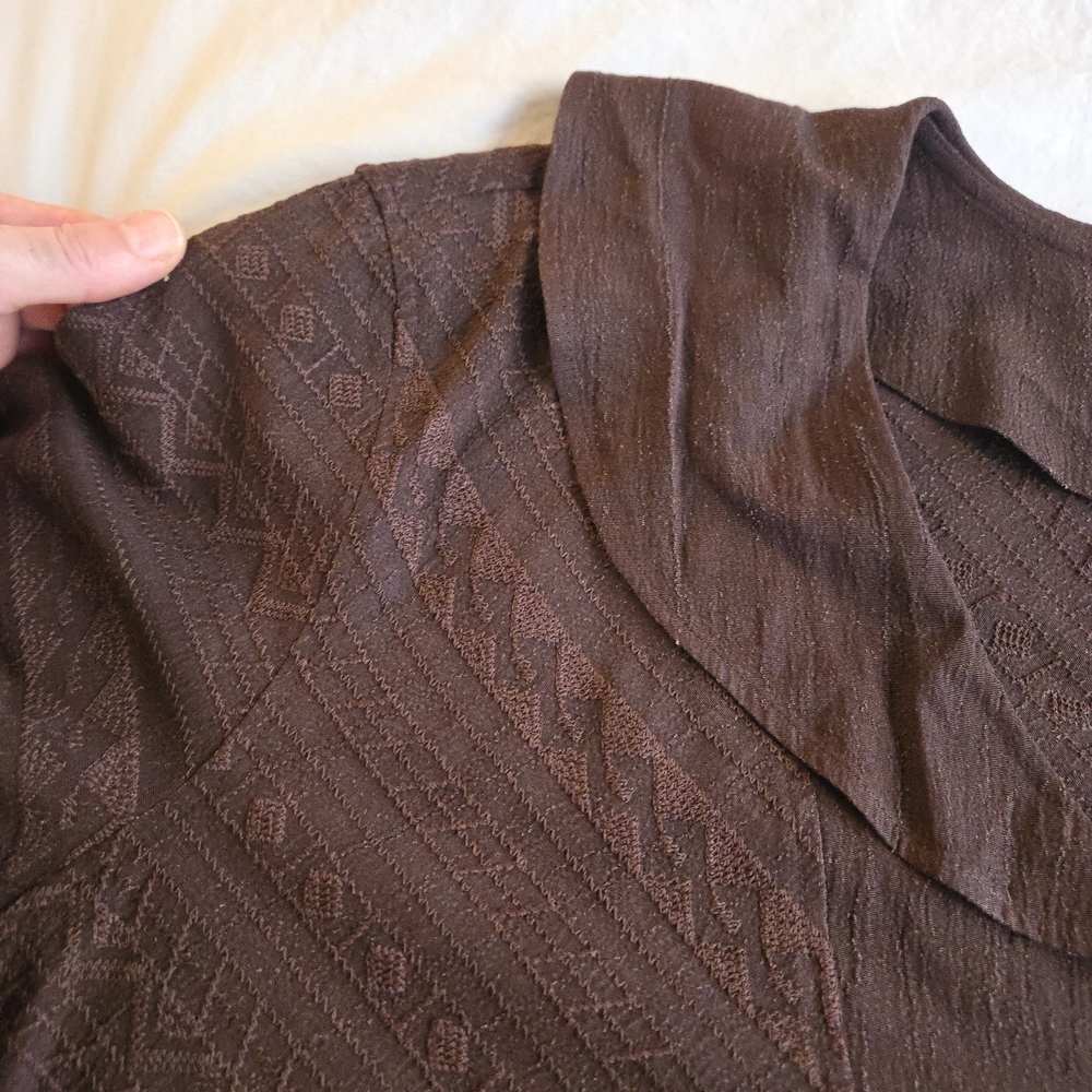 Coldwater Creek Walnut Brown Embroidered Peplum Button Up Blouse - Picture 11 of 13